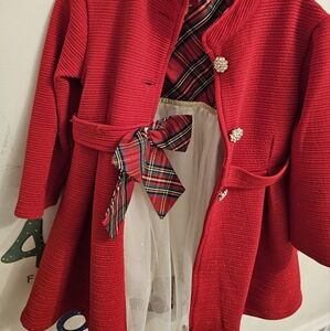 Elegant Red Women's Coat with Plaid Accents